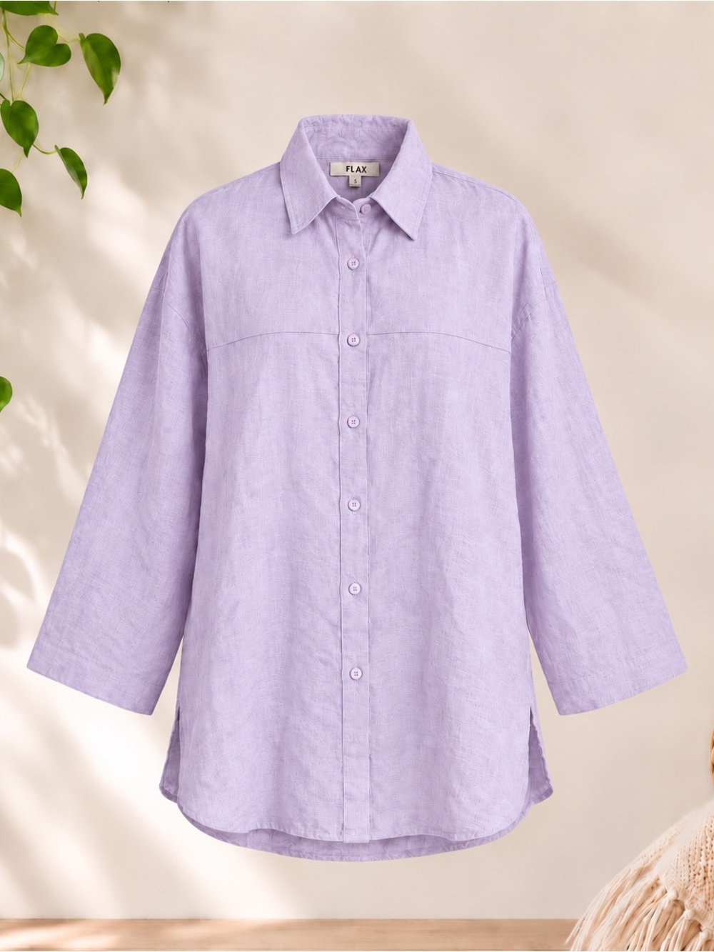 Flax 100% Linen Lavender Button-Down Shirt - Women's Relaxed Fit